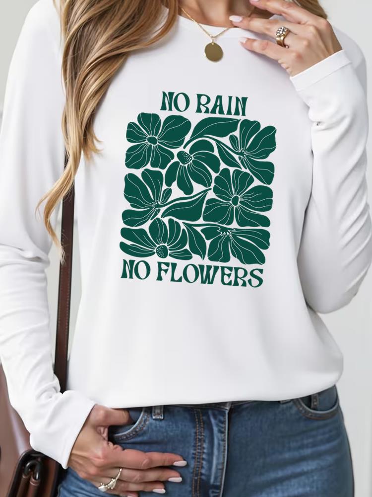 

(Asian Size) flower style cute Casual Fashion Print T Shirt Tee Women Clothing autumn winter spring Top o-neck Graphic Long Sleeve T-shirts S