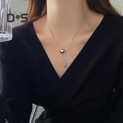 Women Titanium Steel Necklace Round Ball Pendant Choker Necklace Adjustable Length Wedding Party Necklace Gift