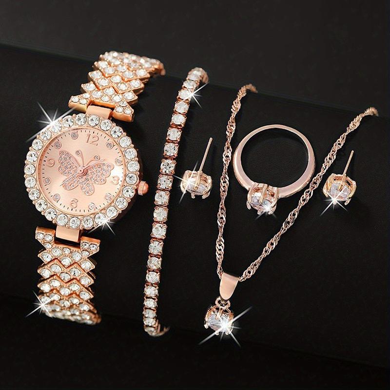 Set Lanț Auriu Roz 5/6 Piese Accesorii la Modă Exquisite Temperament Brățări Coliere Inele Cercei Potrivit Petrecerilor