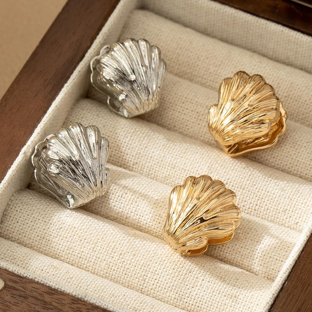 Summer Marine Creature Shape Texture Earrings Gold Plated Elegant Sweet Earrings