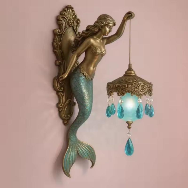 Wall Lamp Retro Base Design Night Light Statue Wall Lamp Ocean Themed Artwork Suitable For Bedroom Hotel And Restaurant Statue