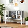Small Animal Hutch for Dwarf Hamsters, Rabbits, Guinea Pigs, with Accessories, Elevated Design, Wood, Metal, Grey