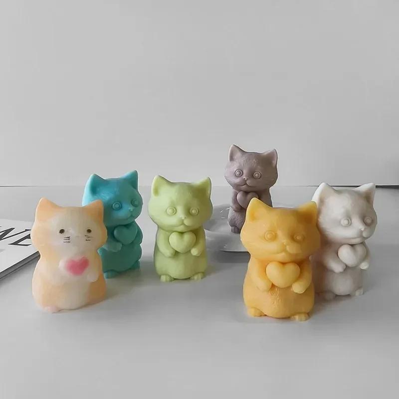 Cat Silicone Mold Pinching Toy DIY Kitten Aroma Candle Plaster Ornaments Molds Candle Making Supplies