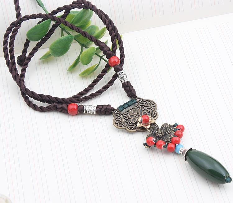 Original Ethnic Style Versatile Clothing Accessories Flower Pendant Temperament Long Necklace Retro Pendant Sweater Chain Autumn and Winter