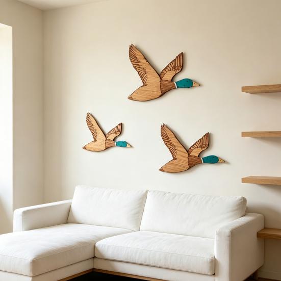 3 Pcs Wooden Duck Hunting Wall Decor Vintage Flying Ducks Wall Art Rustic Farmhouse Hanging Sign for Entryway Nursery Living Room Decor