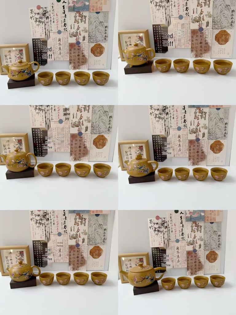 Handmade Yellow Duan Ni Zisha Teapot - Magpie & Plum Blossom Design, Large Capacity, Heat-Responsive Color Change, Xishi Style