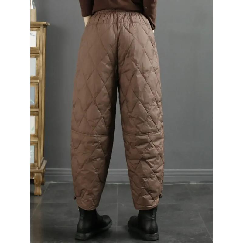 Vintage Pants Women Winter Warm Trouser Cotton-padded Pants Casual Design Pockets Elastic Waist Korean Chic Black Pants