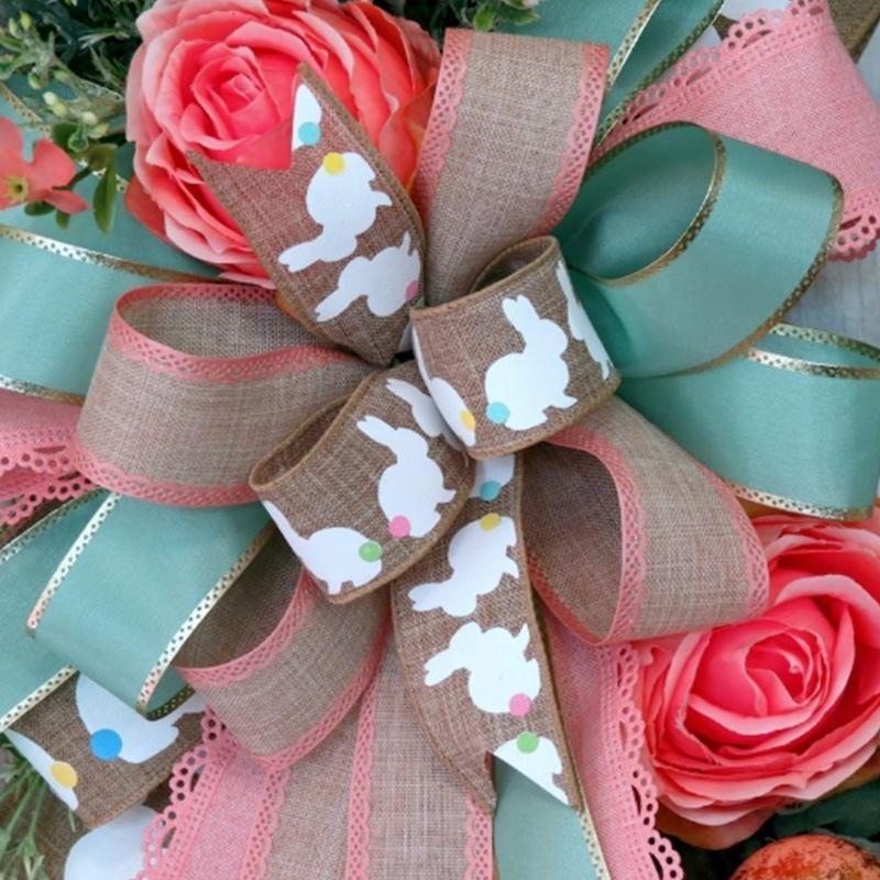 2024 NEW Easter Rabbit Flowers Wreath Ribbon Wreath Door Wall Oranments Home Party Festival Decoration