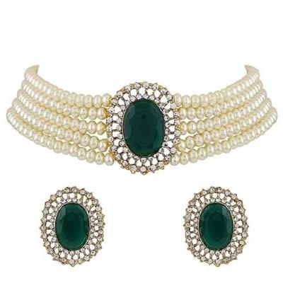 Gold Plated Latest Stylish Fancy Choker Traditional Pearl Necklace Jewellery Set for Women