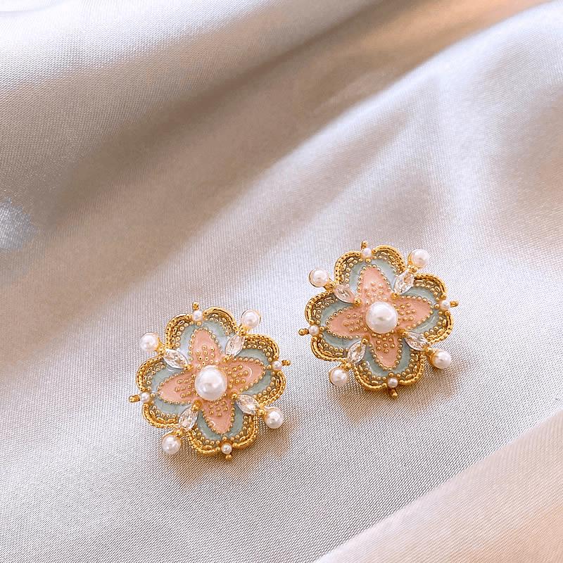 Chinese Style Luxury Drip Glaze Zircon Flower Petal Earrings