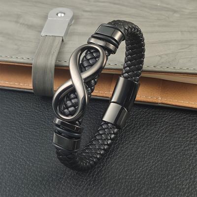Charm Spezielles Unendlichkeits-Einschicht-Leder-Herrenarmband Edelstahl Achter-Armbänder Charm Schmuck für Freund Ehemann