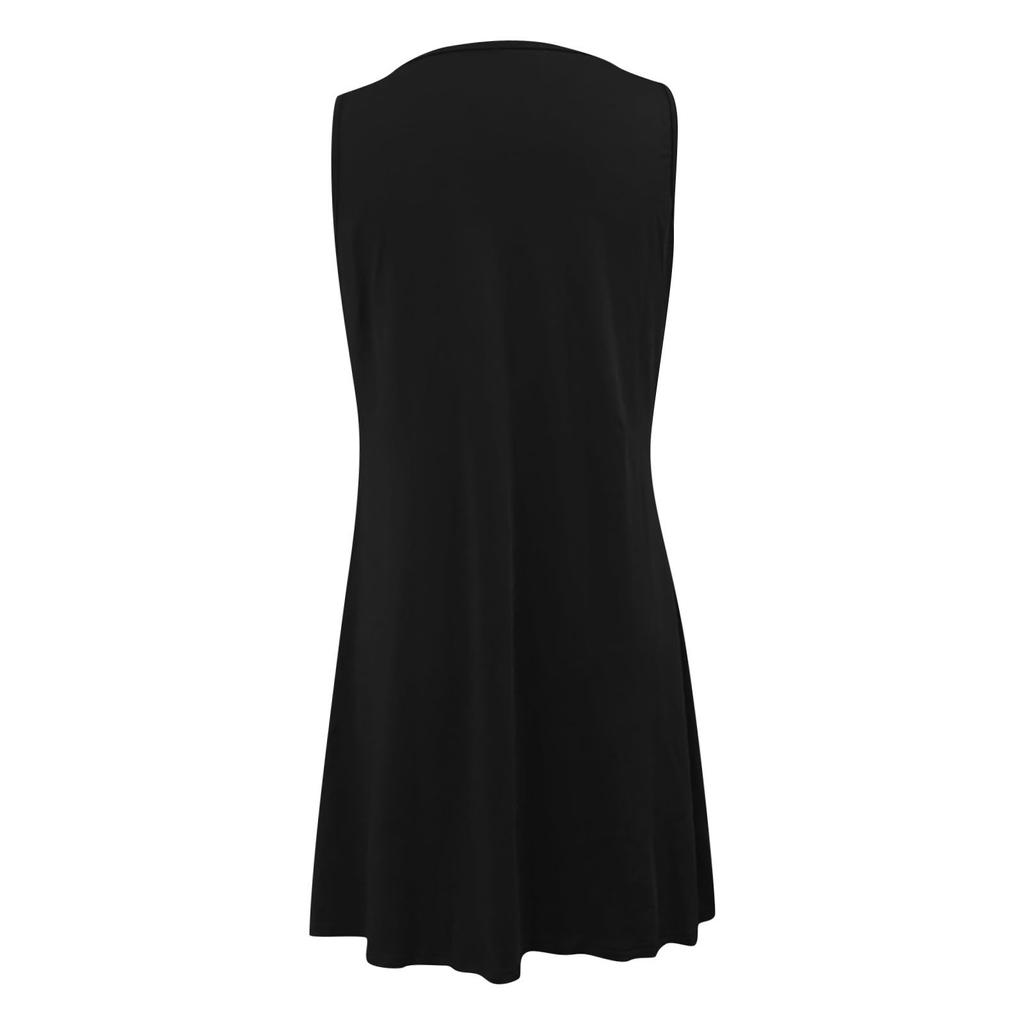 Women Summer  Print Hollow Out Sleeveless Loose Tank Mid Dresses