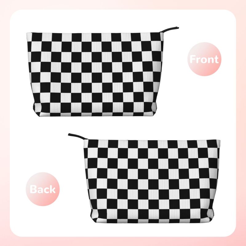 Black White Geometric Checkered Plaid Pattern Toiletry Bag Women Cosmetic Makeup Organizer Lady Beauty Storage Dopp Kit Case