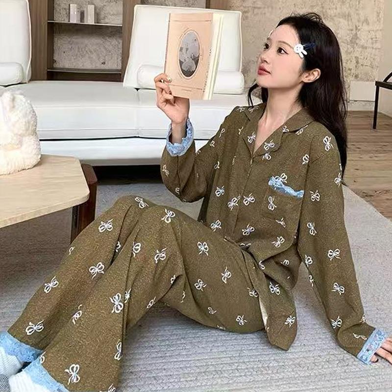

autumn Women s Pajamas Set Long Sleeve Trousers Two Piece Pyjamas sets Fashion Satin Ladies Casual youth Girls Homewear Pijamas 2XL