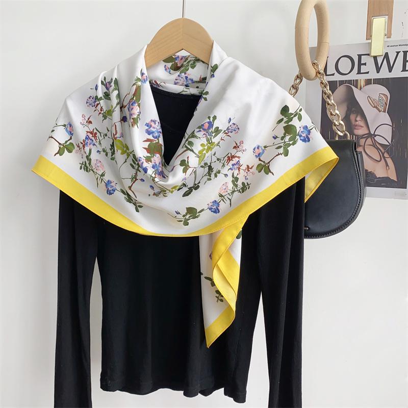 Spain Fashion Million Floral Square Silk Scarf Ladies High Quality Print Soft Shawls and Wraps Bufanda Muslim Hijab 90*90Cm