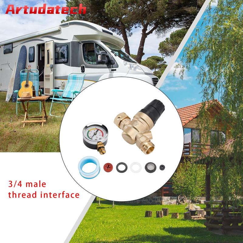 Artudatech RV Water Pressure Regulator For RV Camper. Brass Lead-Free Adjustable Car Accessories чёрный