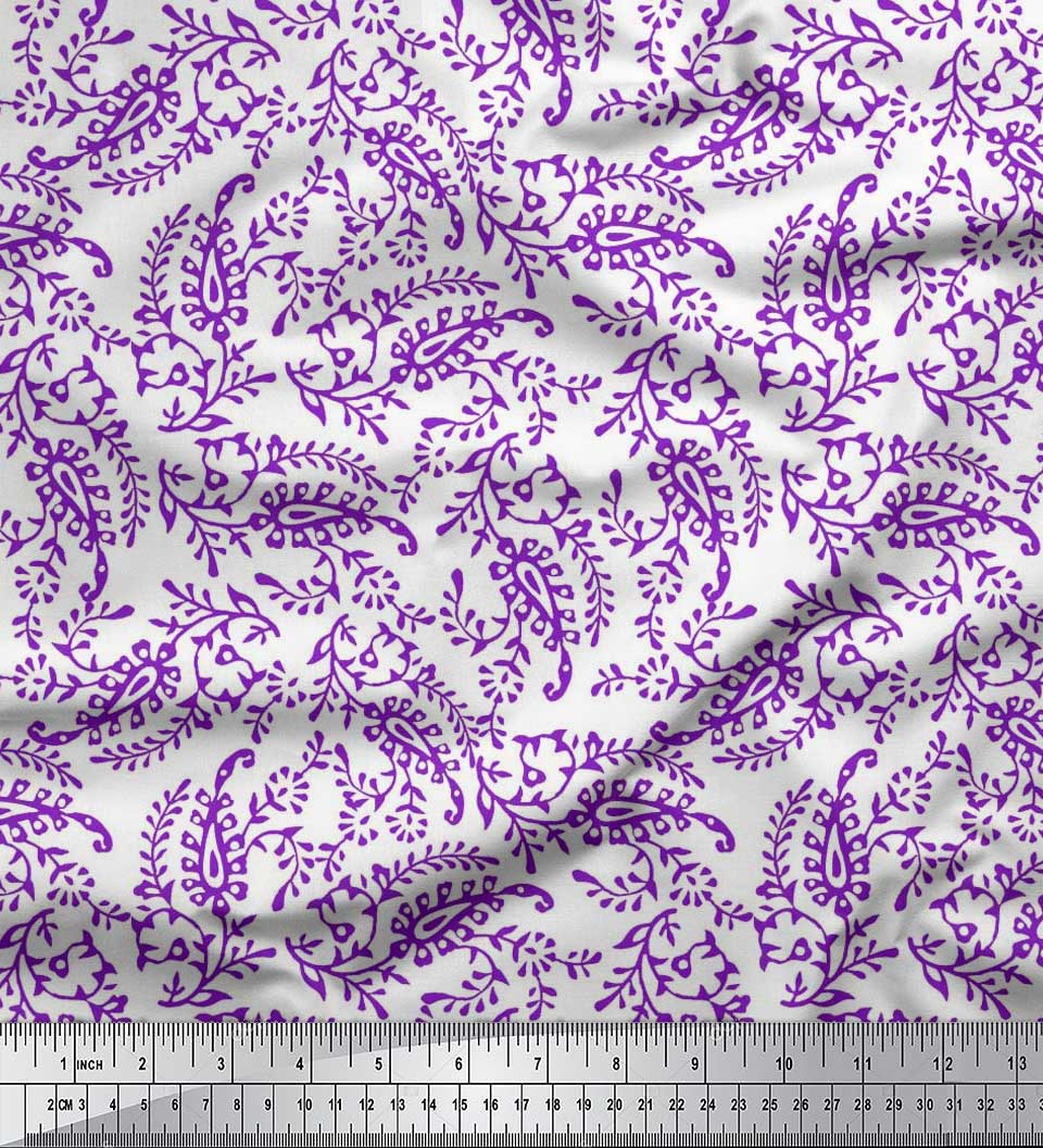 

Тканина Soimoi Japan Crepe Satin Leaves & Paisley Block Print Швейна тканина метр 42 дюйма 42 Inch Wide - Poly Crepe Фіолетовий