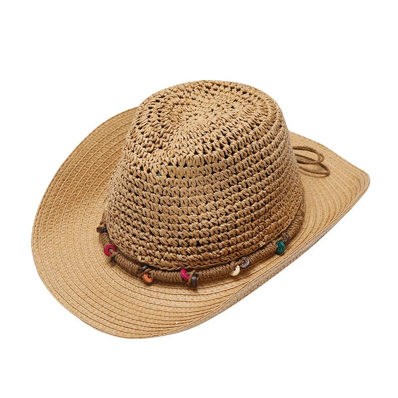 Cowboy Straw Hat With Wide Brim For Summer Outdoor Sunshade And Casual Wear