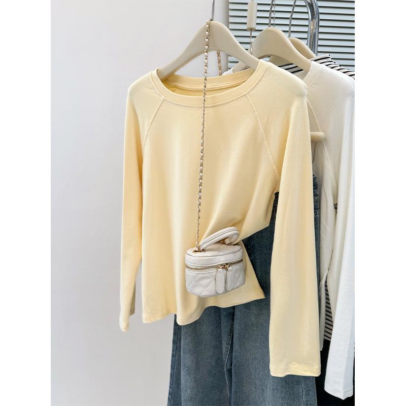 Women s Long Sleeve Round Neck Top - Slimming Solid Color for Spring & Autumn 2025 L