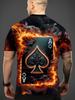 3D Ace of Spades Flame Design Men's Round Neck T-Shirt – Stylish Casual Summer Wear for Outdoor Activities, Fitness, Running & Everyday Comfort |