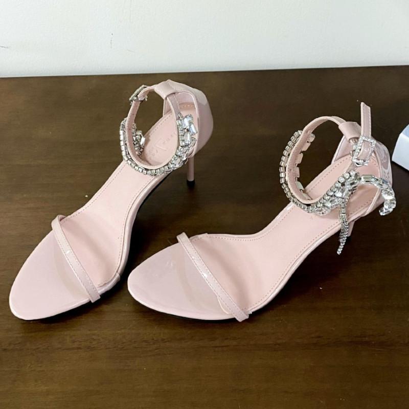 Fashion Luxury Rhinestone Pointed Toe Buckle High Heeled Sandals Women High Quality Crystal Ankle Strap Slide Sandals Banquet Dress Shoe