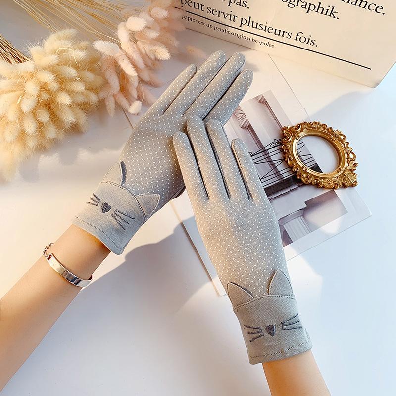 Rękawiczki przeciwsłoneczne do jazdy damskie letnie czysta bawełna z ekranem dotykowym cienkie