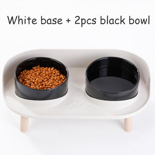 Double Cat Safety Bowl, with Wooden Stand and Silicone Mat, Kitten, Puppy Food, Water Supply, Raised Dish, Dog Supplies, Anti-spill