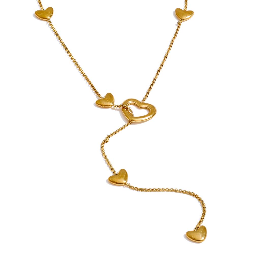 

Yhpup 60+6cm Stainless Steel Removable Heart Chain Necklace for Women Charm Fashion Sweater Thin Chain Autumn Winter Jewelry