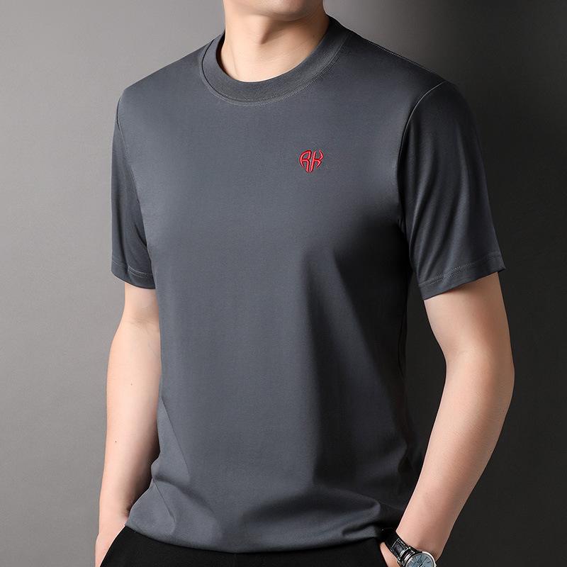 Summer New Men's Mulberry Silk Round Neck Casual Short-sleeved Loose T-shirt Men's Breathable Large Size Half-sleeved Men's Simple