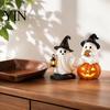 Miniature Ghost Statue Lighted Halloween Figurine, Spooky Resin Witch on Pumpkin/Holding Lantern LED Night Light Figurine with for Desktop Bookshelf