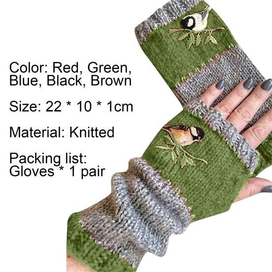 1 Pair Mittens Useful Multi-Functional Durable Women Knitted Handmade Embroidery Gloves for Hiking