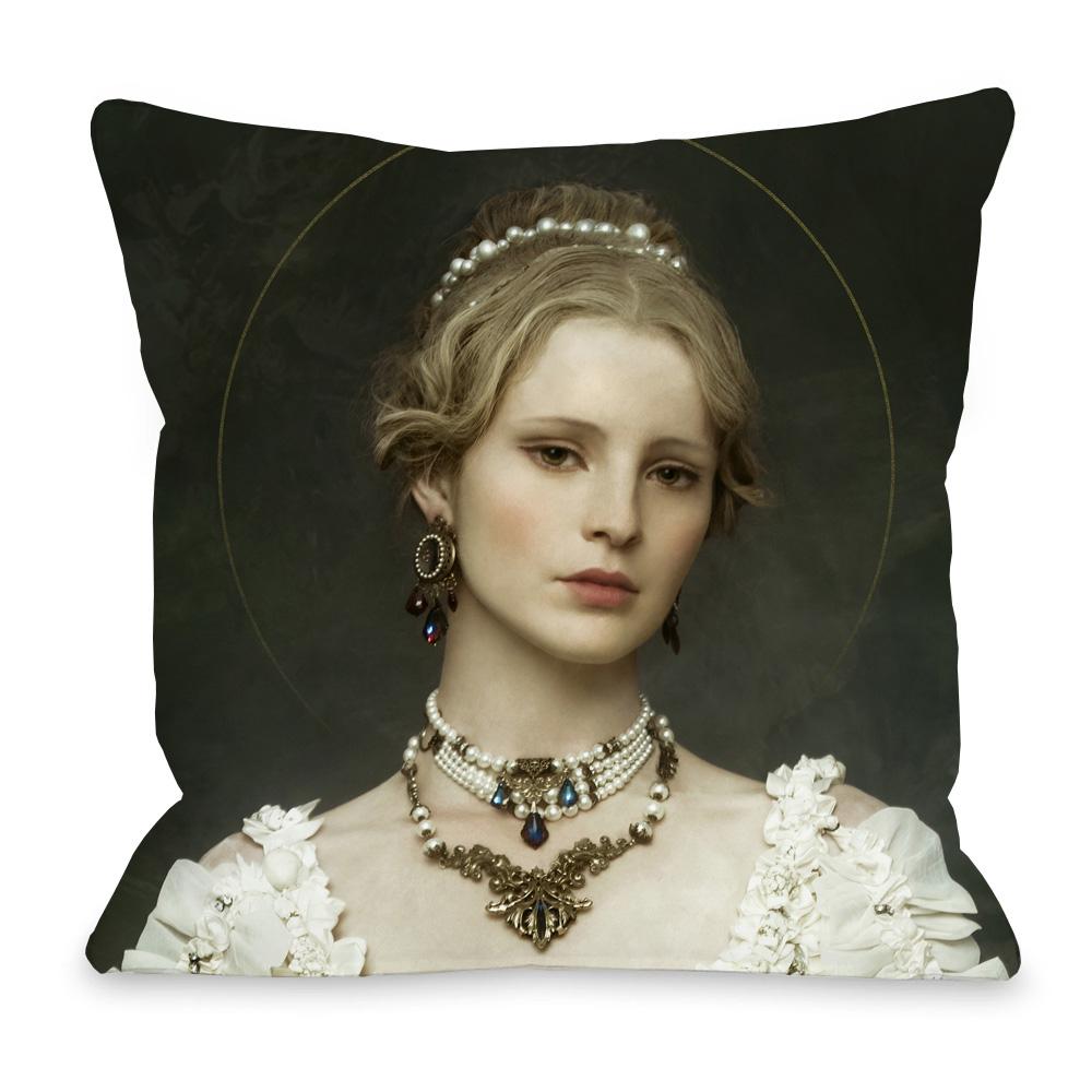 European Royal Court Lady Young Woman Portrait Painting Sofa Throw Pillowcase Rose Flower Home Decoration Art Cushion Cover