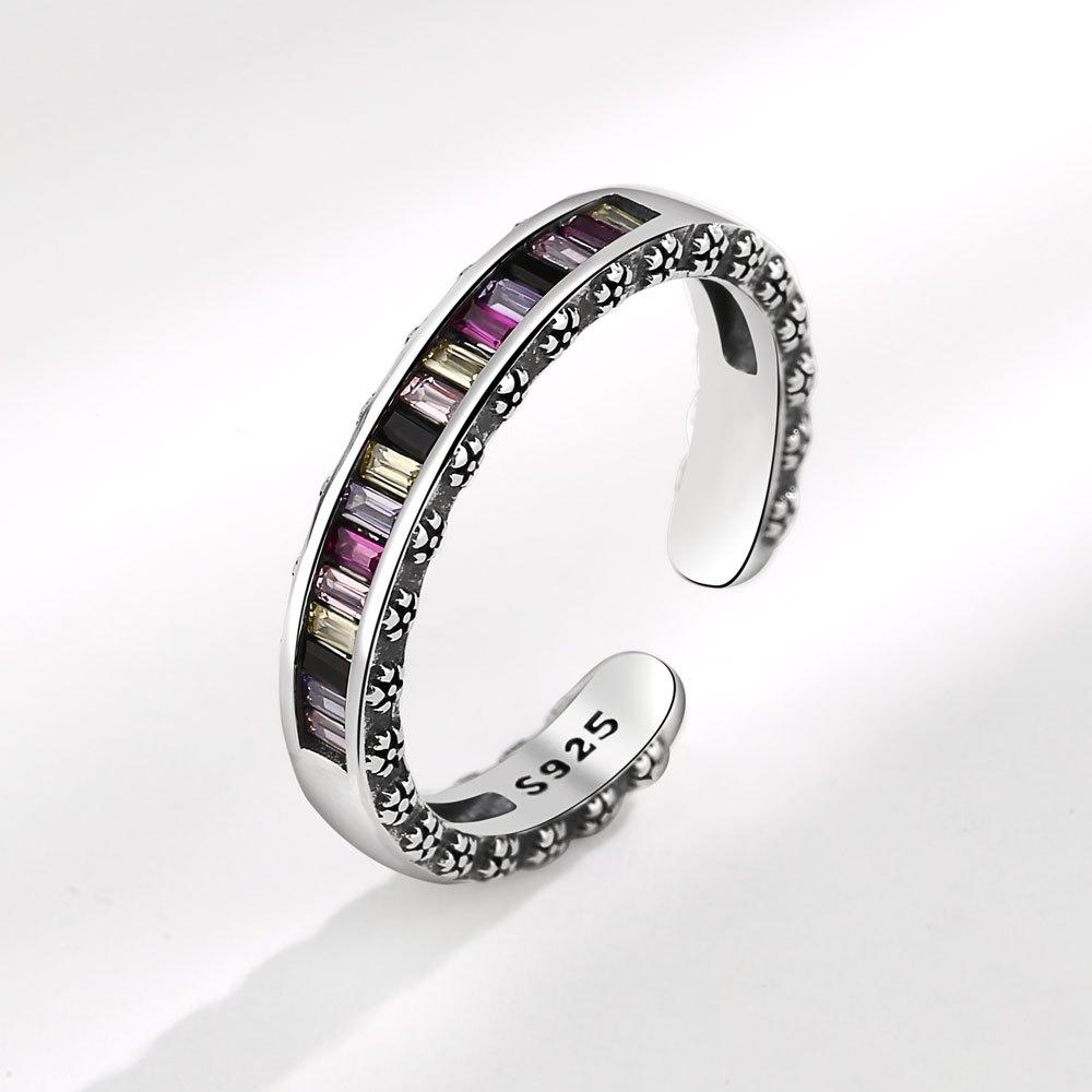 Heavy Industry Rainbow Zircon Ring For Women Niche Advanced Cold Fashion Jewelry opening adjustable