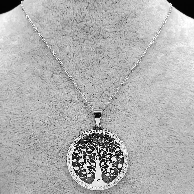Delicate Hollow Tree of Life Pendant Necklace Stainless Steel Choker Jewelry