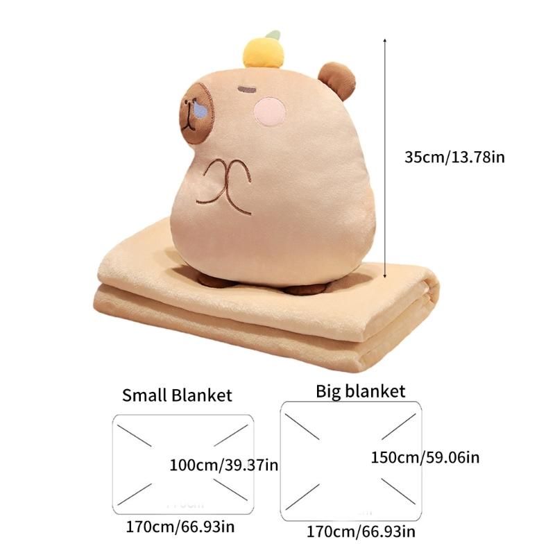 MultiFunctional Cartoon Capybara Pillow Blanket Combo Soft Cotton Throw  Chair Cushions for Kids Teens and Adults