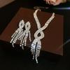 European & American Geometric Rhinestone Tassel Earring & Necklace Set - Luxury Personalized Collarbone Chain Accessory