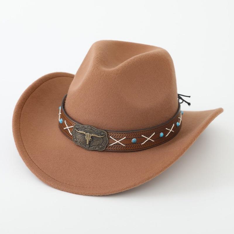 New Western cowboy hat, Tibetan wool top hat, men's and women's autumn/winter outdoor ox-head accessory, travel riding hat