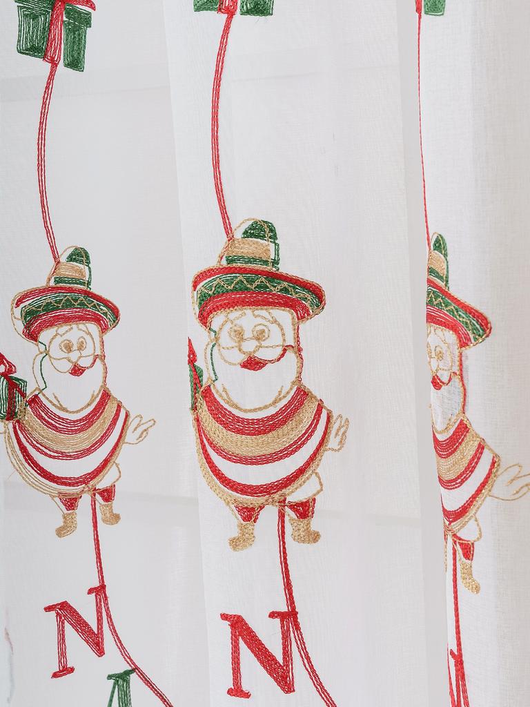 1PC Cartoon Santa Claus Christmas Lace Embroidered Thin Curtain for Bedroom And Living Room Holiday Decorative Window Treatment