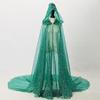 Stage Costume Shiny Hot Stamped Sequins Hooded Cape Halloween Cape Trailing Cosplay Costume Shawl *