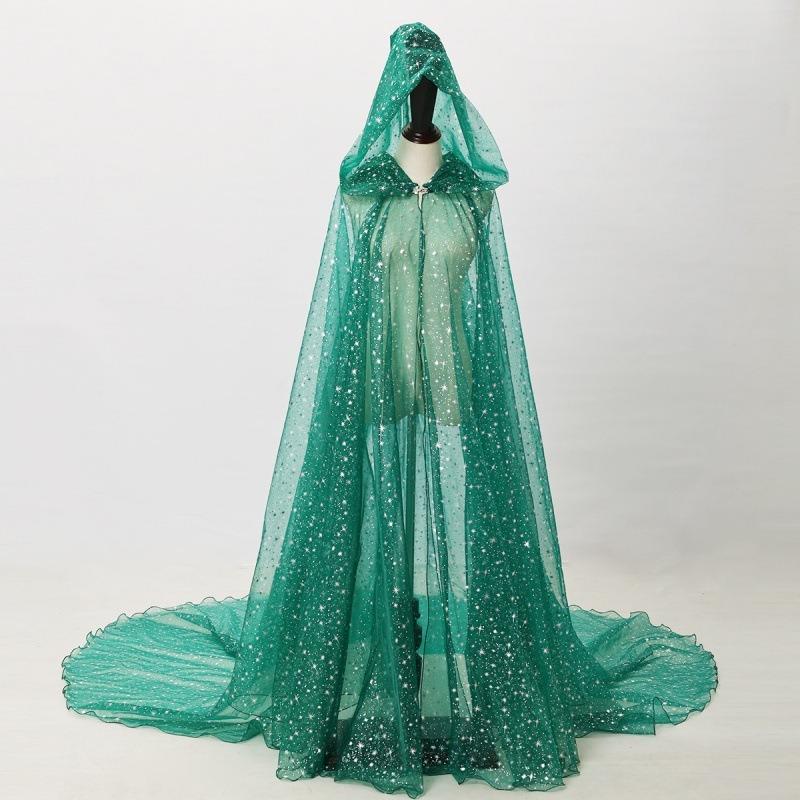 Stage Costume Shiny Hot Stamped Sequins Hooded Cape Halloween Cape Trailing Cosplay Costume Shawl *