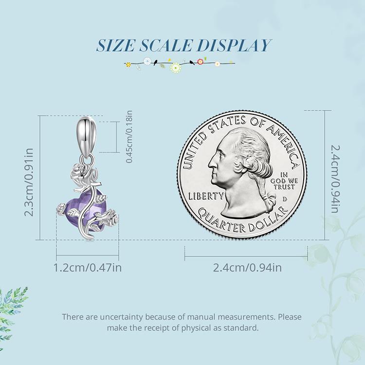 Bamoer 925 Sterling Sølv Romantisk Lilla Zirkon Rose Hengende Anheng Charms passer DIY Lagingsarmbånd & Armring Fint Smykke