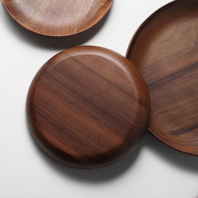 Premium Black Walnut Wooden Plate Tableware Dishes Round Cake Tray Dessert Serving Plate Kitchen Utensils