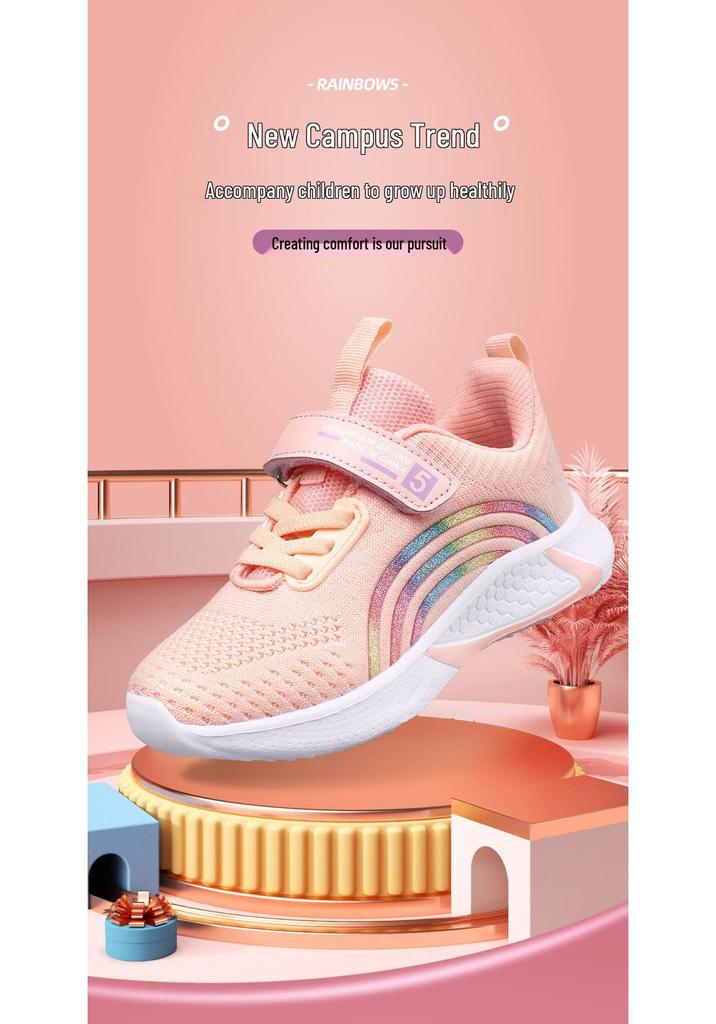 Girls' Breathable Non-slip Mesh Running Shoes for Ages 6-12 - Lightweight Sports Footwear for Spring & Autumn