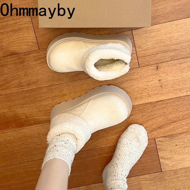 Autumn Winter Thick Sole Women Fur Snow Boots Concise Height Increase Shoes Ladies Outdoor Comfort Warm Cotton Short Booties