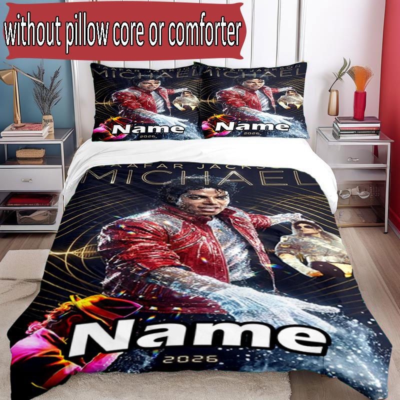 3pcs Duvet Cover Set (1*Duvet Cover + 2*Pillowcase, Without Core), Custom Name Michael Jackson Pattern Bedding Set, Home Bedroom Decor Gift
