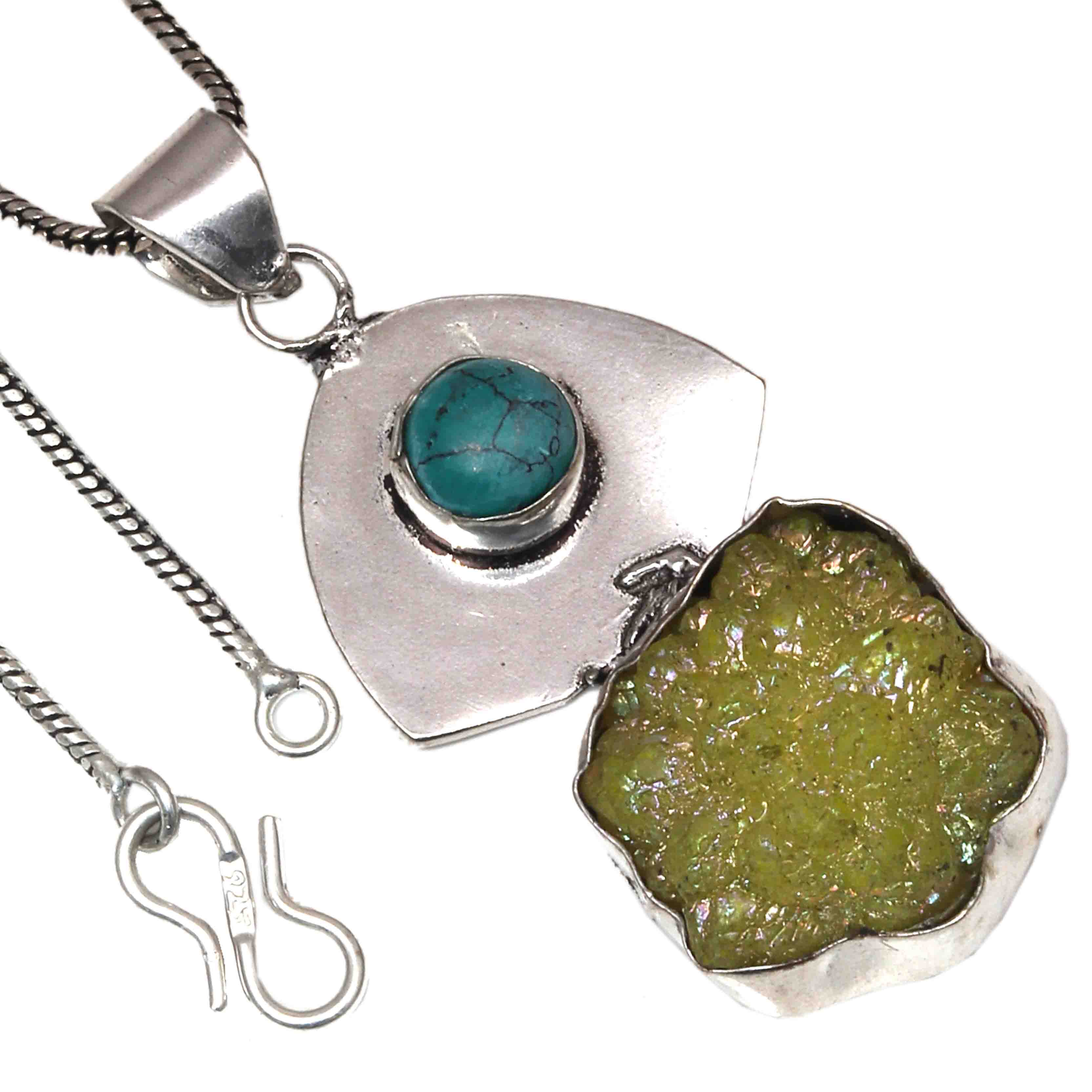 

Pendant Yellow Drusy Turquoise Gemstone Valentine Day Silver Jewelry 2.25