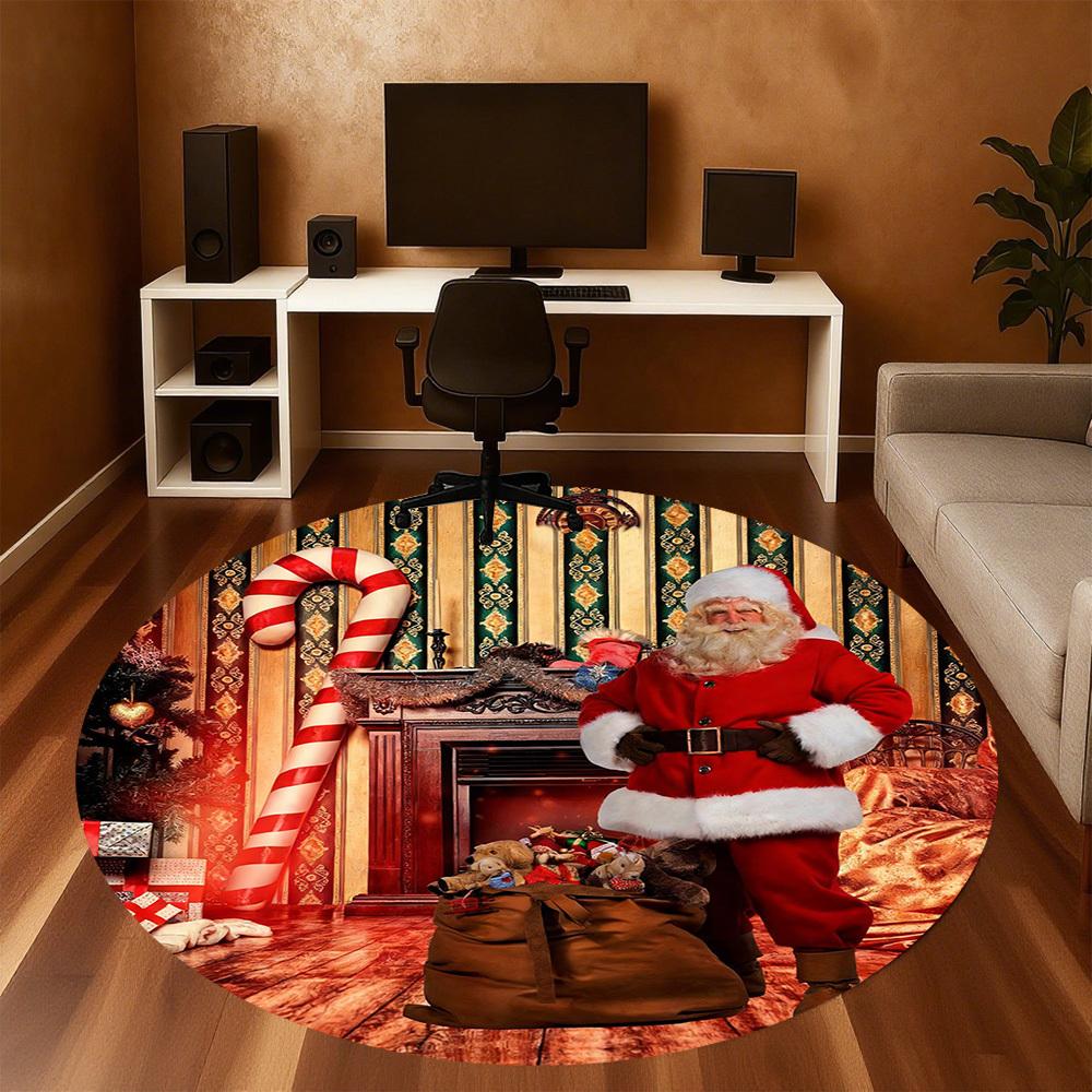 1pc Santa Claus Christmas Round Chair mat office Area Rug - Non-Slip, Floor Mat for Office, Bedroom, and Indoor Decor p127267