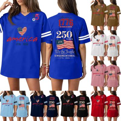 Damen Casual Mode V-Ausschnitt Sport Unabhängigkeitstag Druck Kurzarm Sport T-Shirt Top