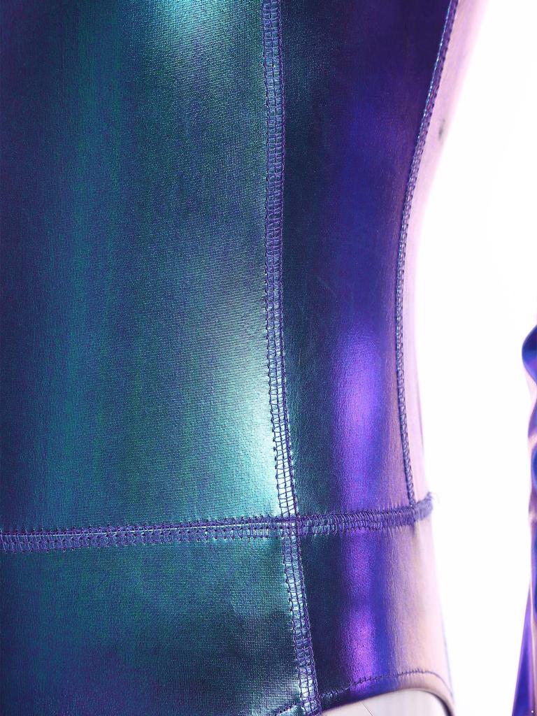 Leotardo Brillante de una Pieza para Mujer Manga Larga Cremallera Delantera Body Metálico Bañador de Gimnasia