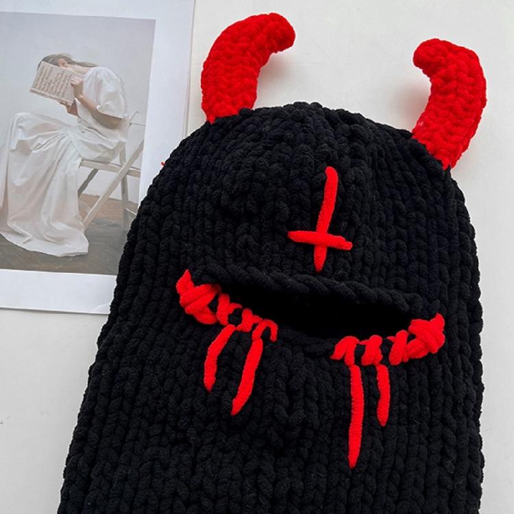 Devil Horn Face Cover Hat Knitted Balaclava Caps for Adult Teens Winter Warm Hat Adult Halloween Cosplay Costume Headwear
